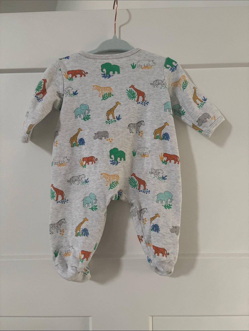 Baby One-Piece Footed Pajamas in Light Gray with Multicolor Safari Animals 3M - Picture 5 of 5